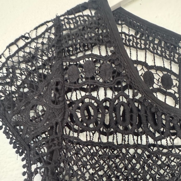 Anthropologie Maeve Ruby Black Crochet Elegant Black Mini Dress Size S Small - Picture 6 of 11